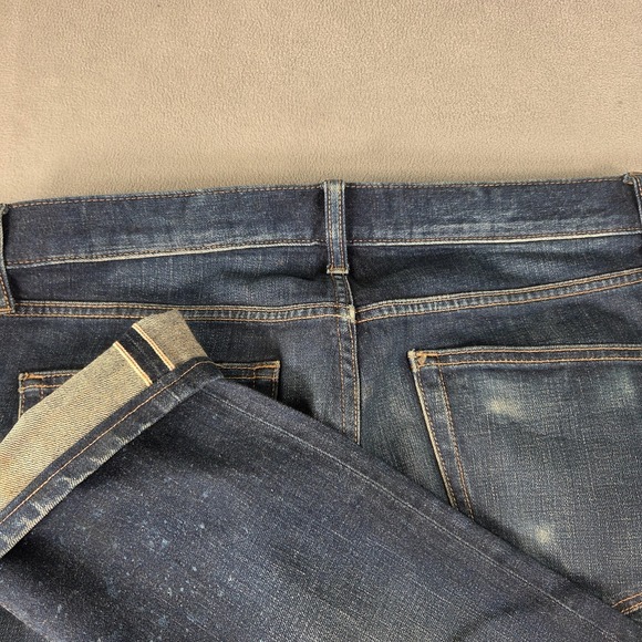 Uniqlo Jeans Mens 33x26 Blue Dark Wash Selvedge Slim Straight Denim Five Pocket - Picture 3 of 9
